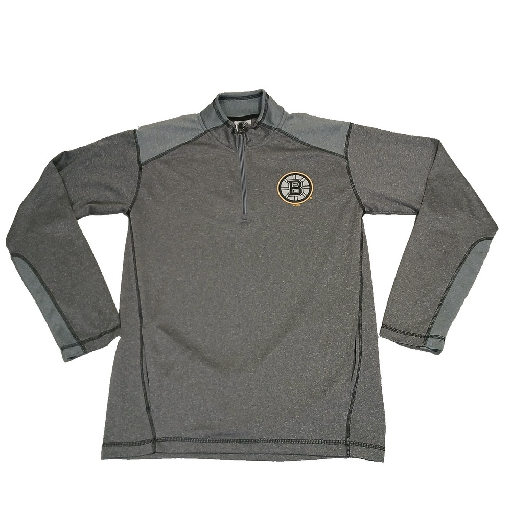 Boston Bruins Pullover Sweater Gray Mens Size M NHL Hockey 1/4 Zip Casual